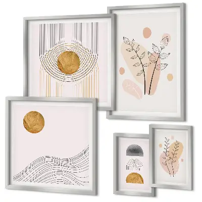 Pared galería de arte con diseño de plantas minimalistas