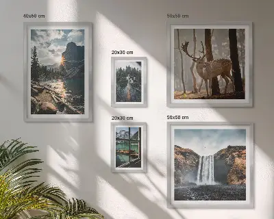 Conjunto de cuadros decorativos de paisajes con naturaleza, cascadas y fauna