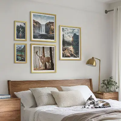 Conjunto de cuadros decorativos de paisajes con naturaleza, cascadas y fauna