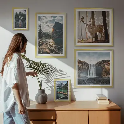 Conjunto de cuadros decorativos de paisajes con naturaleza, cascadas y fauna