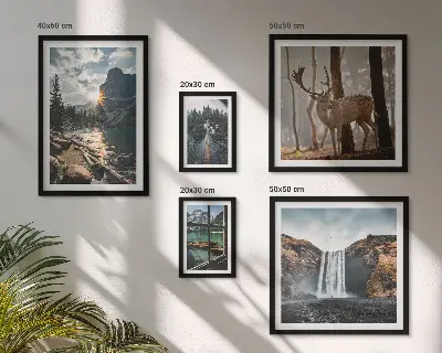 Conjunto de cuadros decorativos de paisajes con naturaleza, cascadas y fauna