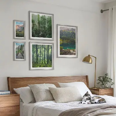 Set de 5 cuadros para salón con diseño de paisajes de montaña y bosques