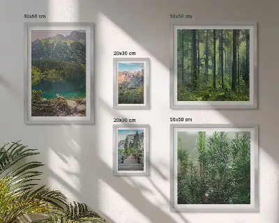 Set de 5 cuadros para salón con diseño de paisajes de montaña y bosques