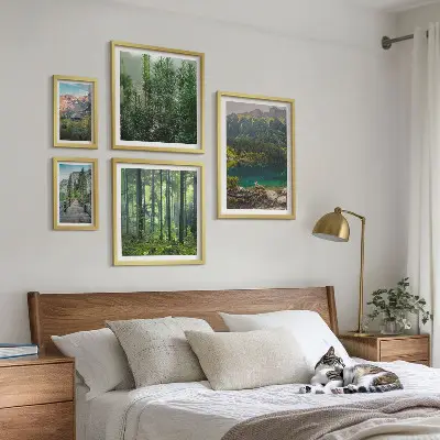 Set de 5 cuadros para salón con diseño de paisajes de montaña y bosques