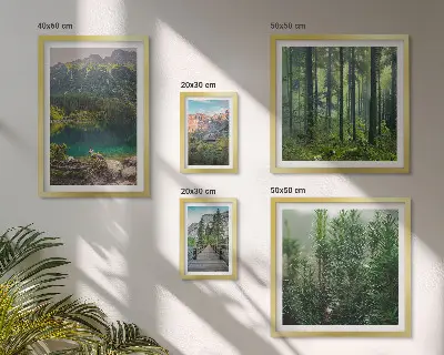 Set de 5 cuadros para salón con diseño de paisajes de montaña y bosques