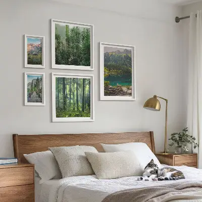 Set de 5 cuadros para salón con diseño de paisajes de montaña y bosques