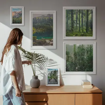 Set de 5 cuadros para salón con diseño de paisajes de montaña y bosques