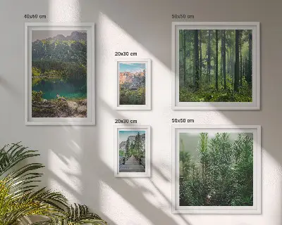 Set de 5 cuadros para salón con diseño de paisajes de montaña y bosques