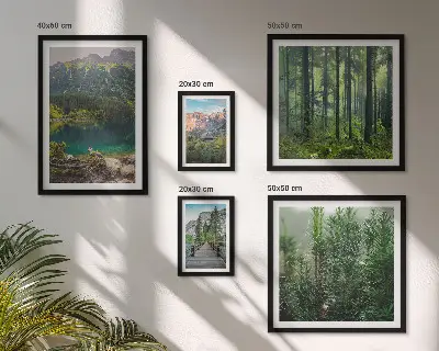 Set de 5 cuadros para salón con diseño de paisajes de montaña y bosques