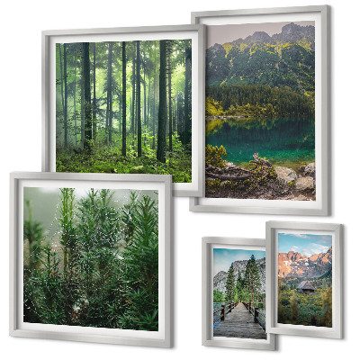 Set de 5 cuadros para salón Paisajes de montaña y bosques