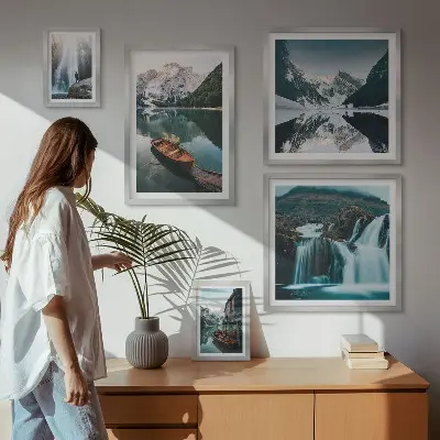 Cuadro de galería de arte cascadas en un lago de montaña