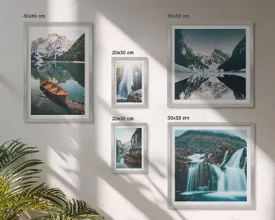 Cuadro de galería de arte cascadas en un lago de montaña