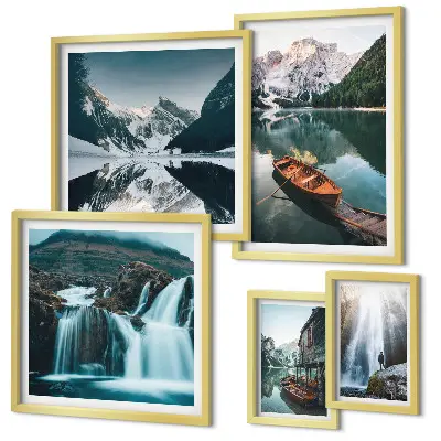 Cuadro de galería de arte cascadas en un lago de montaña