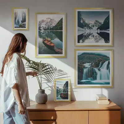 Cuadro de galería de arte cascadas en un lago de montaña