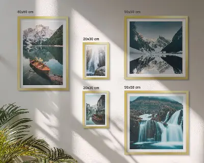 Cuadro de galería de arte cascadas en un lago de montaña