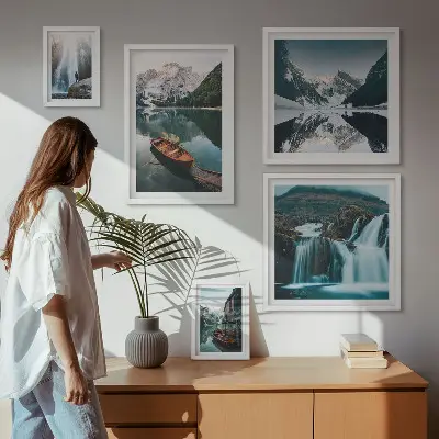 Cuadro de galería de arte cascadas en un lago de montaña