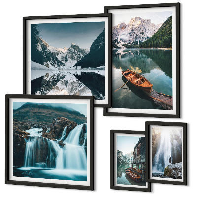 Pared galería de arte cascadas de lago de montaña