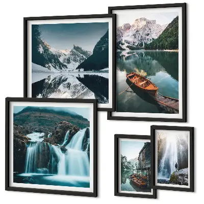 Cuadro de galería de arte cascadas en un lago de montaña