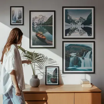 Cuadro de galería de arte cascadas en un lago de montaña
