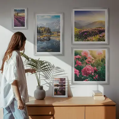 Conjunto de cuadros decorativos de paisajes con naturaleza, flores y montañas