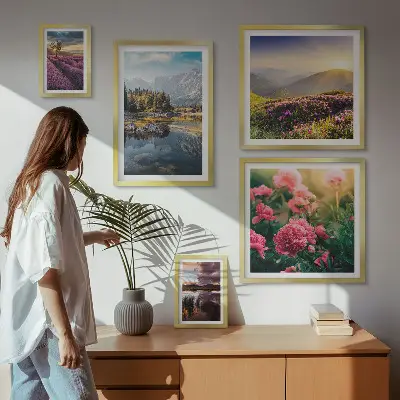 Conjunto de cuadros decorativos de paisajes con naturaleza, flores y montañas