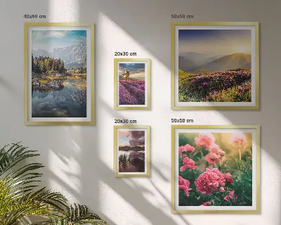 Conjunto de cuadros decorativos de paisajes con naturaleza, flores y montañas