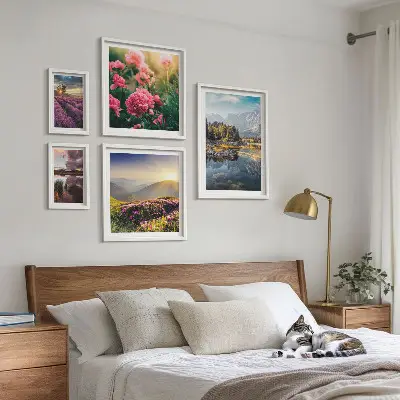 Conjunto de cuadros decorativos de paisajes con naturaleza, flores y montañas