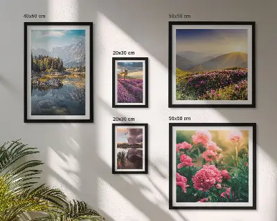 Conjunto de cuadros decorativos de paisajes con naturaleza, flores y montañas
