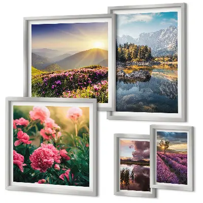 Conjunto de cuadros decorativos de paisajes con naturaleza, flores y montañas
