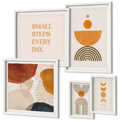 Set de 5 cuadros para salón con diseño de gráficos elegantes en tonos tierra