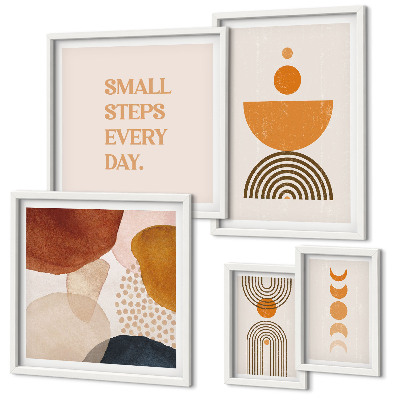 Set de 5 cuadros para salón Gráficos elegantes en tonos tierra.