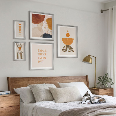 Set de 5 cuadros para salón Gráficos elegantes en tonos tierra.