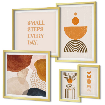 Set de 5 cuadros para salón Gráficos elegantes en tonos tierra.