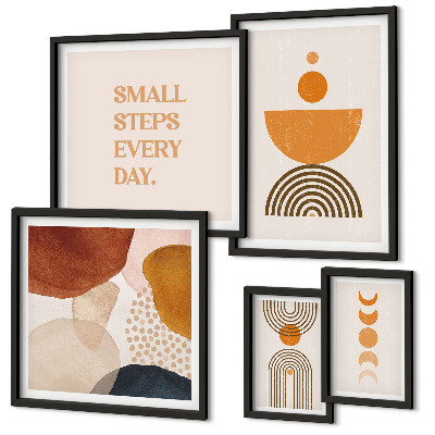 Set de 5 cuadros para salón Gráficos elegantes en tonos tierra.