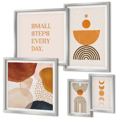 Set de 5 cuadros para salón Gráficos elegantes en tonos tierra.