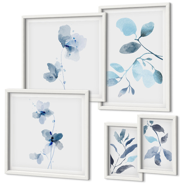 Pared galería de arte detalles de plantas azules