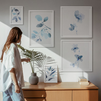 Pared galería de arte detalles de plantas azules