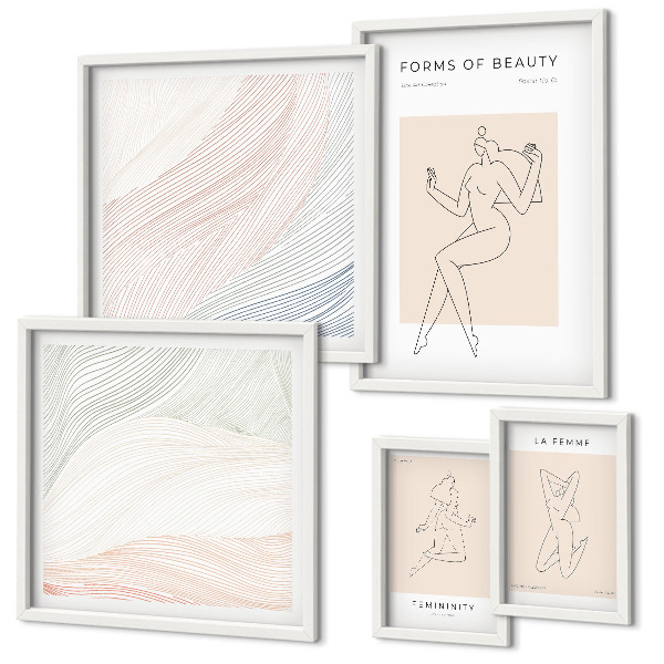 Pared galería de arte Formas de belleza, líneas de silueta