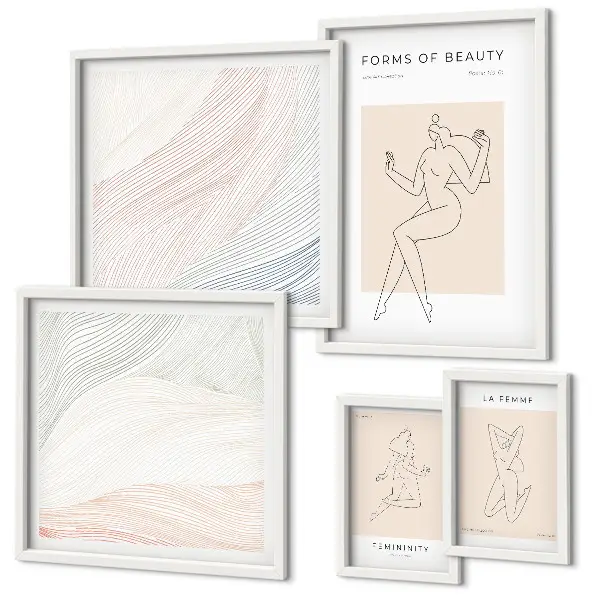 Pared galería de arte formas de belleza y líneas de silueta