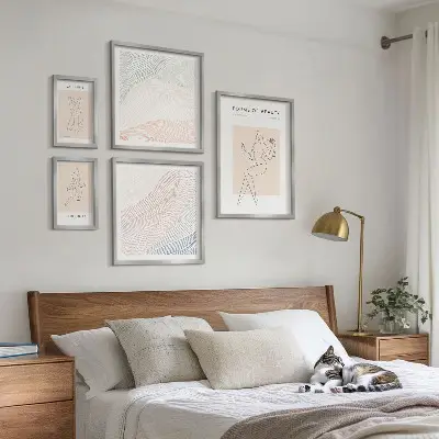 Pared galería de arte formas de belleza y líneas de silueta