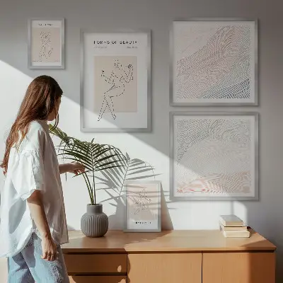 Pared galería de arte formas de belleza y líneas de silueta