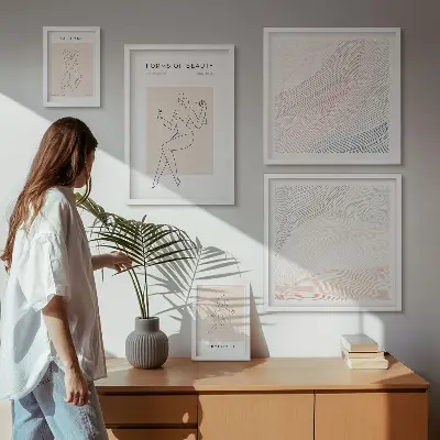Pared galería de arte formas de belleza y líneas de silueta