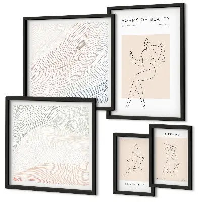Pared galería de arte formas de belleza y líneas de silueta