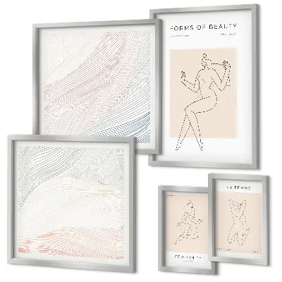 Pared galería de arte formas de belleza y líneas de silueta