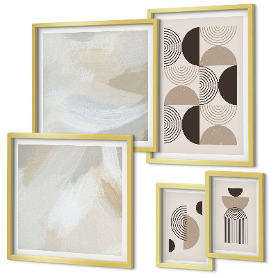 Set de 5 cuadros para salón Geometría de formas abstractas