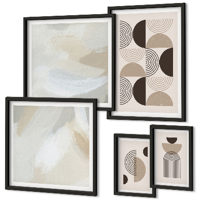 Set de 5 cuadros para salón Geometría de formas abstractas