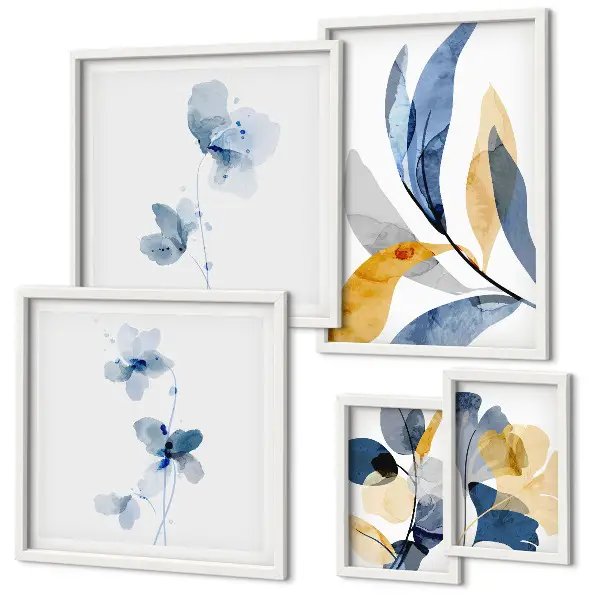Conjunto de cuadros decorativos con motivos vegetales en tonos pastel
