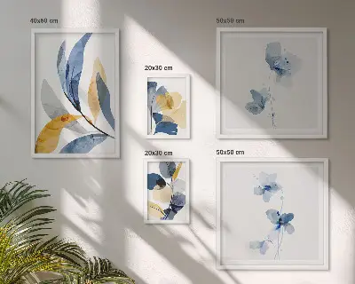 Conjunto de cuadros decorativos con motivos vegetales en tonos pastel