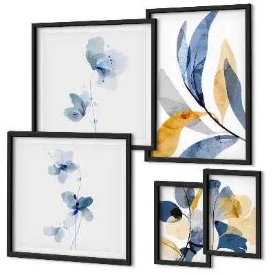 Conjunto de cuadros decorativos con motivos vegetales en tonos pastel