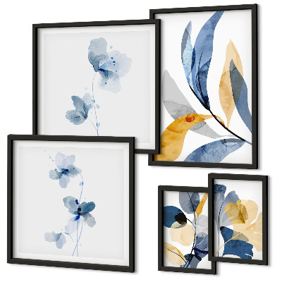 Conjunto de cuadros decorativos Motivos vegetales en interiores en tonos pastel.